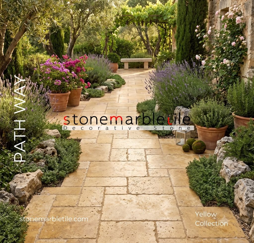 Yellow Travertine Stone Path Way