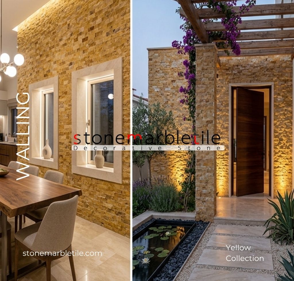 Yellow Travertine Split Face Decorative Stone